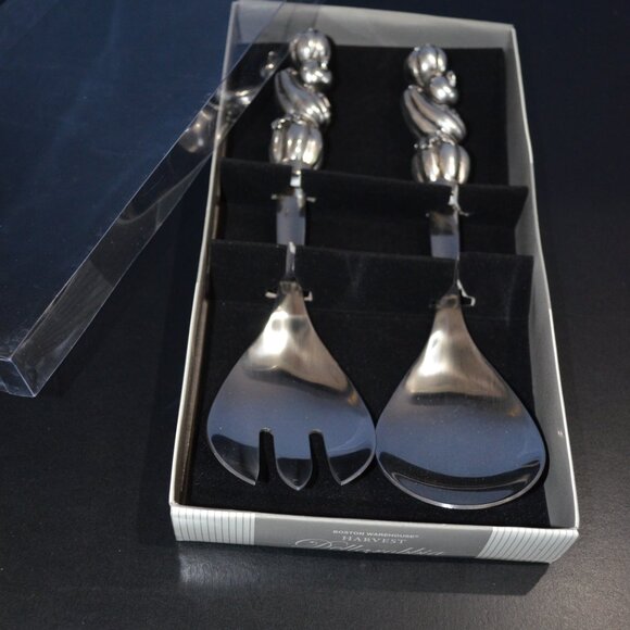 Boston Warehouse Harvest Dellarobbia Salad Serving Set, Stainless Steel, New - Picture 3 of 7